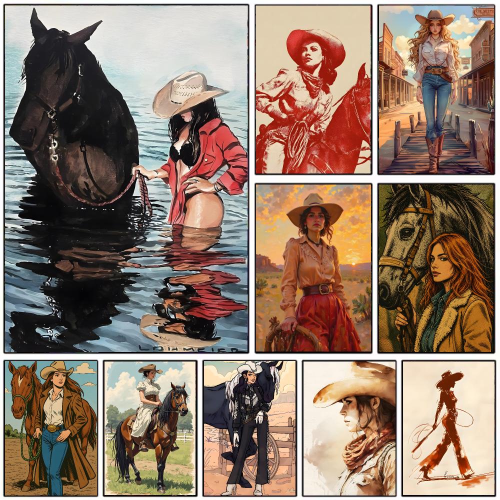 Vintage Collectible Posters - Vintage Cowgirl Theme Poster Modern Home