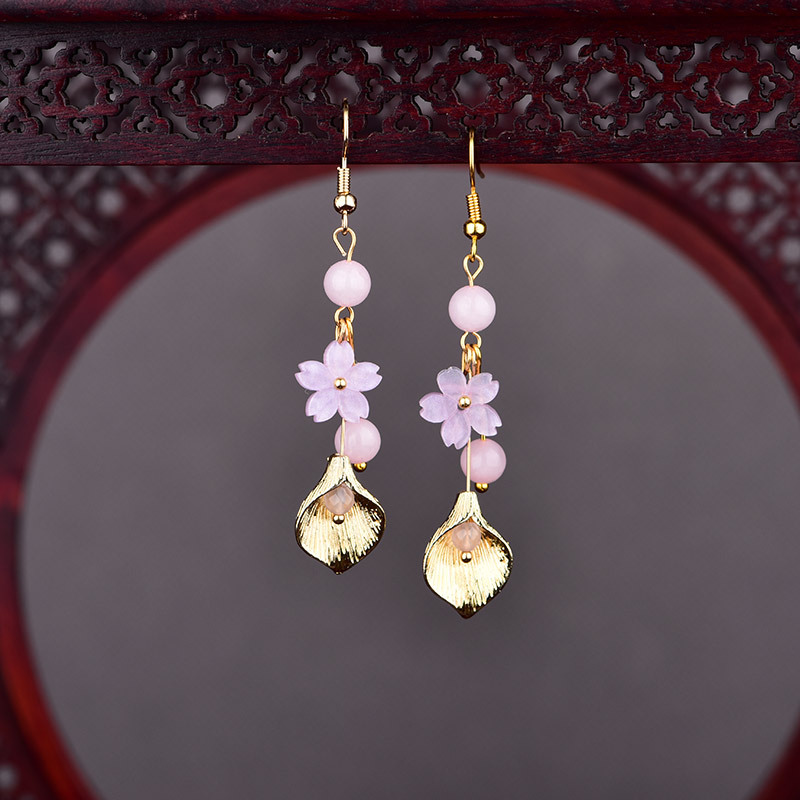 Vintage Collectibles For Sale - Pink Natural Jade Flower Earrings Vintage