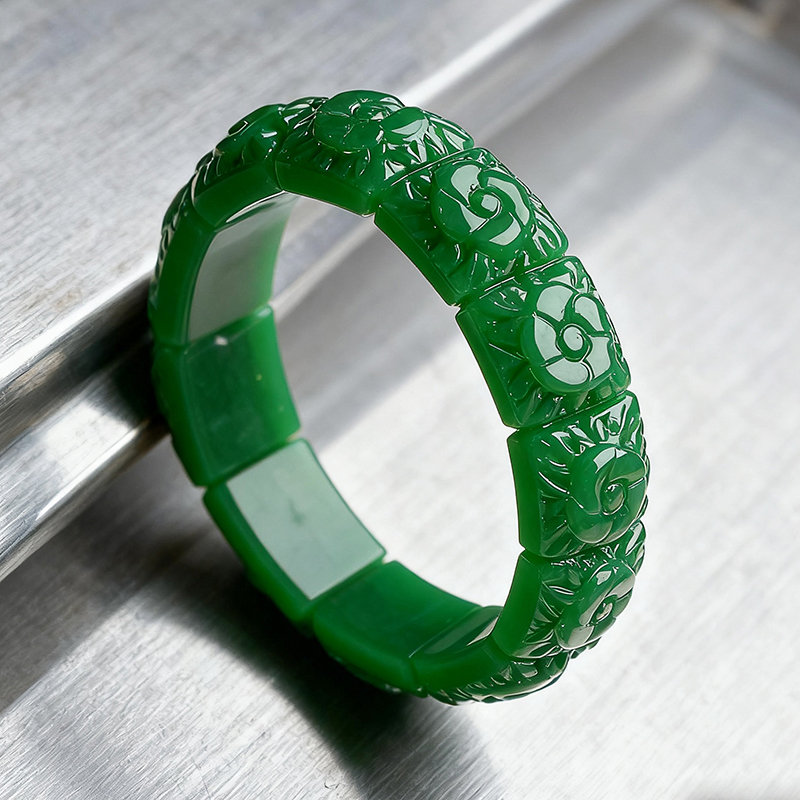 Vintage Collectibles For Sale - Real Jade Flower Bracelet Bangle Designer