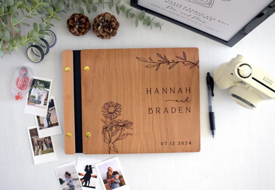 Wooden Wedding Guest Book Phot - Polaroid Photo Album ulasan dan harga